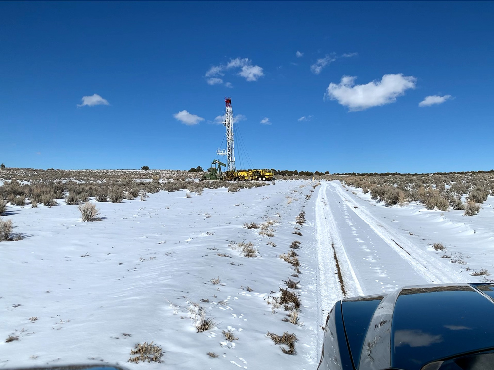 Oil rig on location in snow